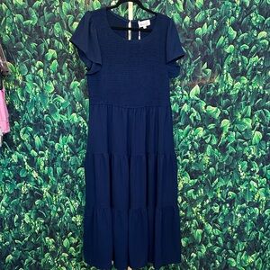 Navy Blue Tiered Midi / Maxi Dress 18W